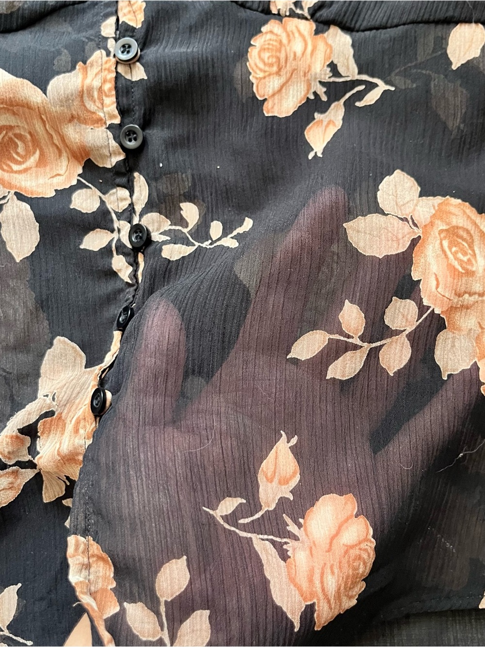 Y2K Whimsygoth Sheer Button Front Blouse with Peach Floral Print - Picture 3 of 6